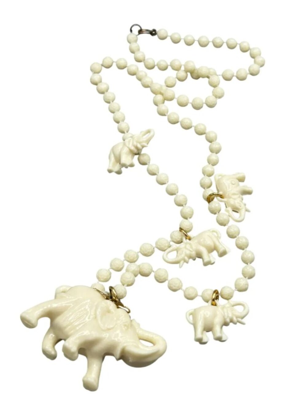Vintage Celluloid Elephants Necklace 1970s Lightweight Charm Necklace
